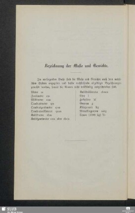 Bezeichnung der Maße und Gewichte