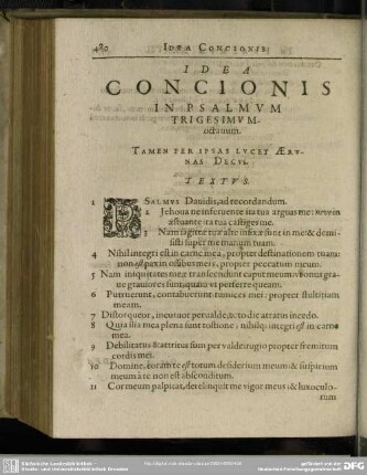 Idea Concionis In Psalmum Trigesimum octavum
