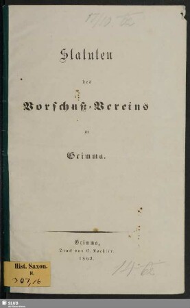 Statuten des Vorschuß-Vereins zu Grimma