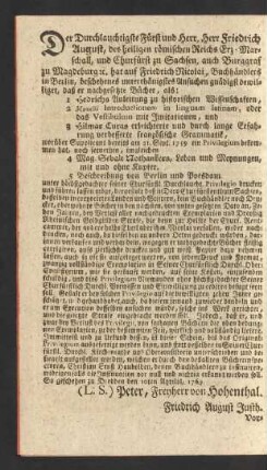 Der Durchlauchtigste Fürst und Herr, Herr Friedrich August, ...