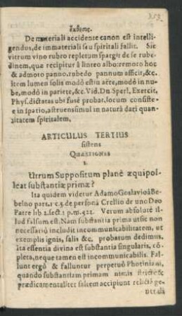 Articulus Tertius sistens Quaestiones.
