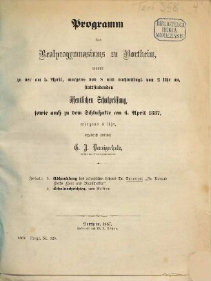 Programm des Realprogymnasiums zu Northeim : für das Schuljahr von Ostern ... bis Ostern .... 1886/87