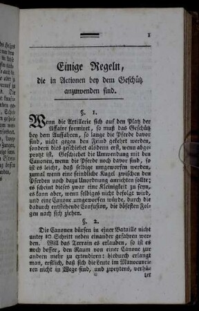 Einige Regeln, die in Actionen bey dem Geschütz anzuwenden sind.