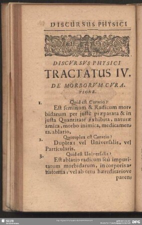 Discursus Physici Tractatus IV. De Morborum Curatione