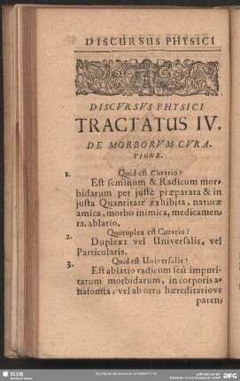Discursus Physici Tractatus IV. De Morborum Curatione