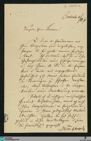 Brief von Joseph Victor von Scheffel an Adolf Jensen vom 15.12.1870 - K 3225