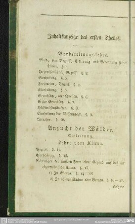 Inhaltsanzeige des ersten Theiles