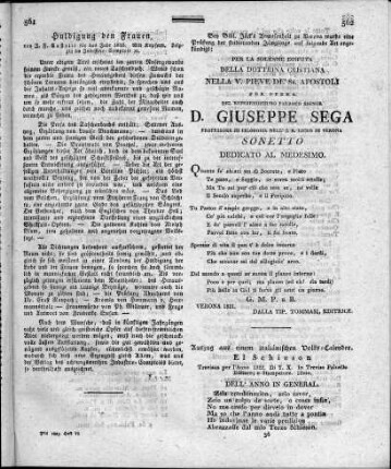 Bey Bibl. Jäck´s Anwesenheit zu Verona wurde eine Prüfung der studierenden Jünglinge auf folgende Art angekündigt: ...