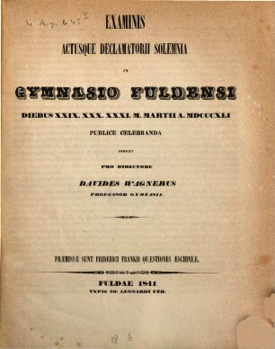 Quaestiones Aeschineae : Progr. d. Gymn. zu Fulda