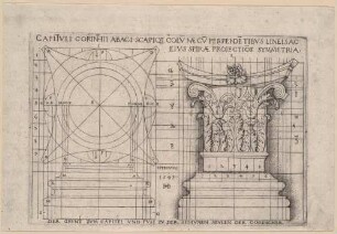 Grundriss und Aufriss des Kapitells und der Basis einer korinthischen Säule