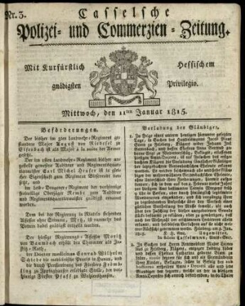 Nr. 3, Mittwoch, den 11ten Januar 1815