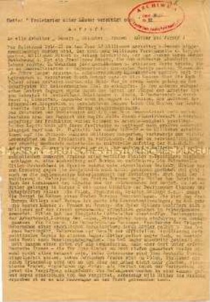 Maschinenschriftliches Flugblatt mit dem Aufruf, sich dem "Endkampf gegen Hitler" anzuschließen