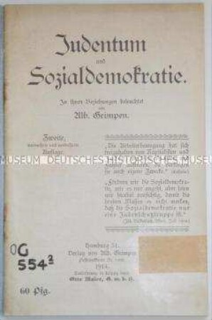 Antisemitische Schrift über den Zusammenhang von Judentum und Sozialdemokratie