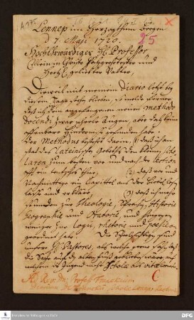 Tagebuch von Daniel Christian Francke an August Hermann Francke.