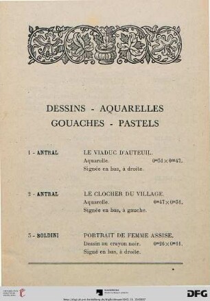 Dessins – Aquarelles – Gouaches – Pastels (Nr. 1-55)
