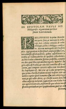 In Epistolam Pauli ad Philippenses argumentum per Erasmum Roterodamum.