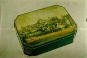 Blechdose für Gebäck "HUNTLEY und PALMERS BISCUITS" (Abbildung einer Jagdszene 'HIS MAJESTY KING GEORGE III RETURNING TO WINDSOR FROM HUNTING')