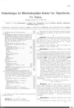 174. Sitzung, Stuttgart, 15.5.1903