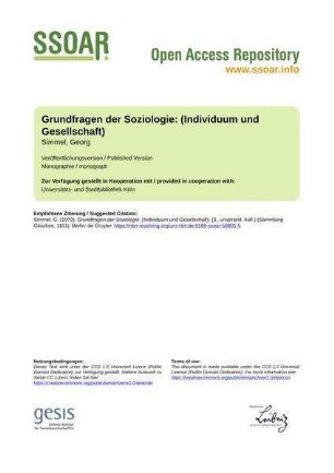 Grundfragen der Soziologie: (Individuum und Gesellschaft)