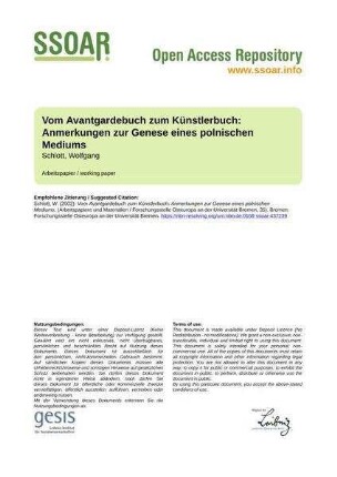 Vom Avantgardebuch zum Künstlerbuch: Anmerkungen zur Genese eines polnischen Mediums