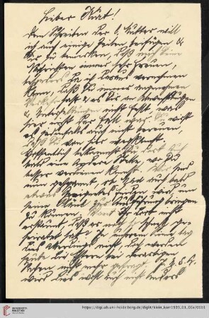 Korrespondenz von Alice und Ludwig Klein: Brief von Ludwig Klein an Kurt Klein
