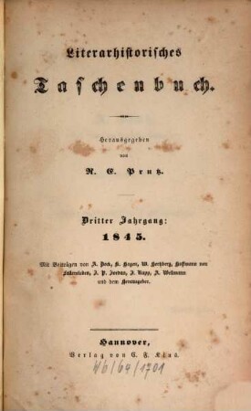 Literarhistorisches Taschenbuch. 3. 1845