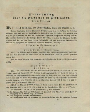 Verordnung über die Exekution in Civilsachen. Vom 4. März 1834.