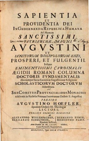 Sapientia Et Providentia Dei In Gubernanda Republica Humana