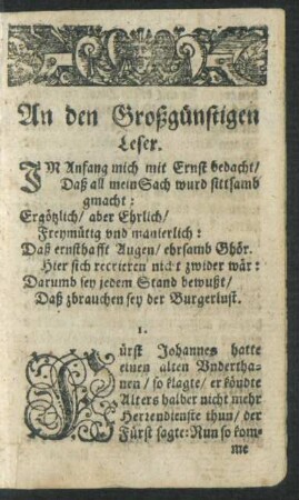 An den Großgünstigen Leser.