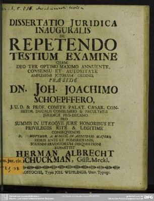 Dissertatio Iuridica Inauguralis De Repetendo Testium Examine