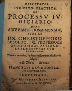 Dispvtatio Ivridico-Practica, De Processv Ivdiciario