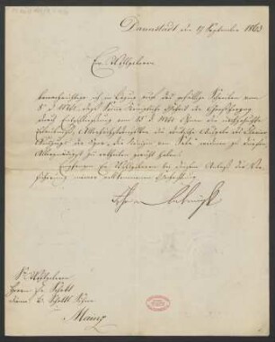 Brief an Franz Schott und B. Schott's Söhne : 17.09.1863