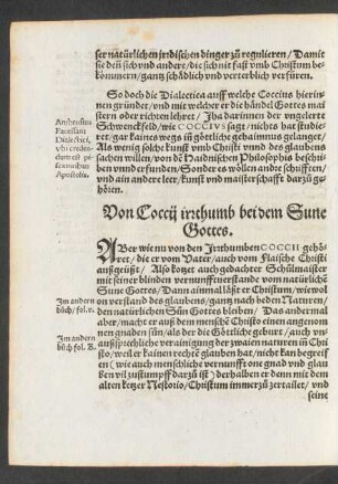 Von Coccii irrthumb bei dem Sune Gottes.
