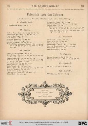 Uebersicht nach den Meistern