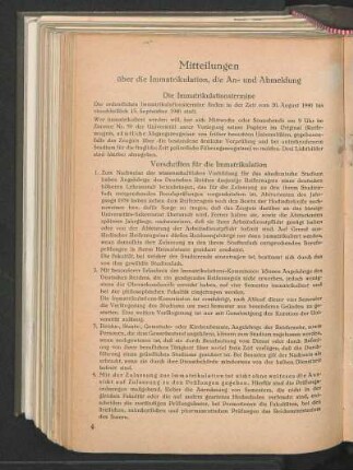 Mitteilungen über die Immatrikulation, die An- und Abmeldung