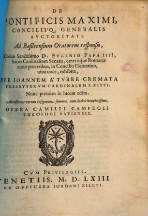 De pontificis maximi consiliique generalis auctoritate : ad Basileensium oratorem responsio