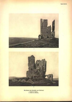Tafel XXXVII Die Ruine des Kastells von Tertiveri. 1. Ansicht von Westen. 2. Ansicht von Südosten.