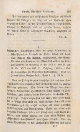 163-167 [Rezension] Schmid, Johann Evangelist, Historischer Katechismus oder der ganze Katechismus in historisch-wahren Exempeln für Kirche, Schule und Haus