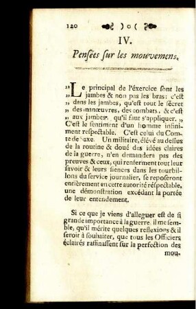 IV. Pensées sur les mouvemens.