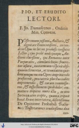 Pio, Et Erudito Lectori.