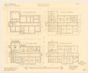 Garnisonslazarett, Göttingen Verwaltungsgebäude: Grundriss Fundamente, Keller, Erdgeschoss, Obergeschoss 1:100