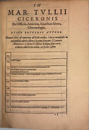 In M. T. Ciceronis de officiis, Amicitia, Senectute Chronologia