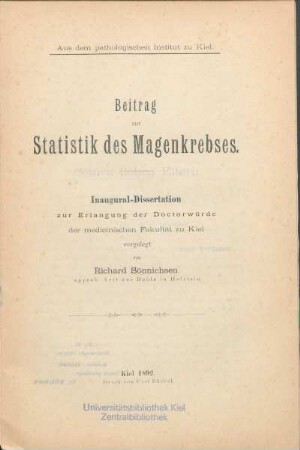 Beitrag zur Statistik des Magenkrebses
