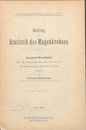 Beitrag zur Statistik des Magenkrebses