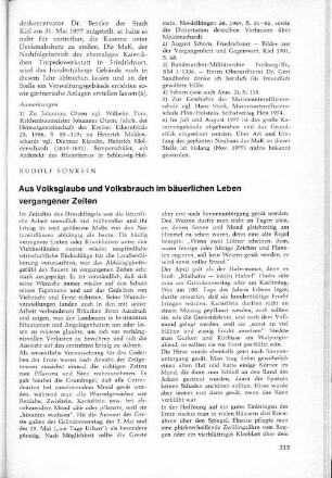 Aus Volksglaube und Volksbrauch im bäuerlichen Leben vergangener Zeiten