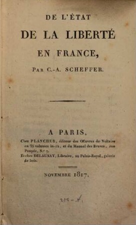 De l'état de la liberté en France