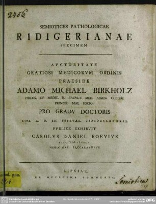 Semiotices Pathologicae Ridigerianae Specimen