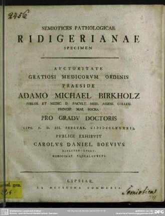 Semiotices Pathologicae Ridigerianae Specimen