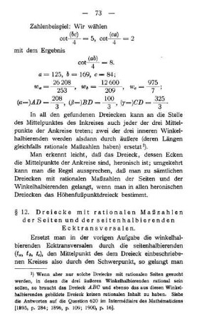 § 12. Dreiecke mit rationalen Maßzahlen der Seiten und der seitenhalbierenden Ecktransversalen