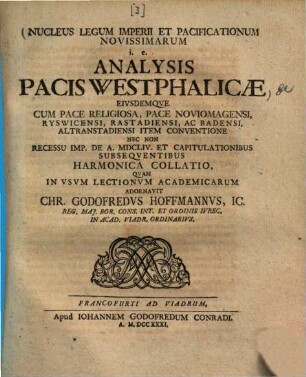 Nucleus legum imperii et pacificationum novissimarum i. e. Analysis pacis Westphalicae